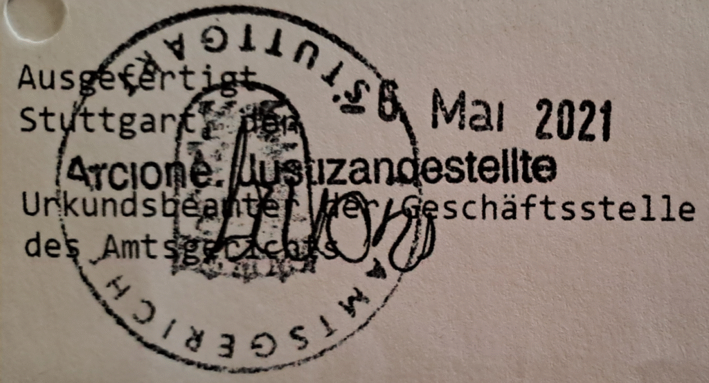 Stempel vom Amtsgericht Stuttgart