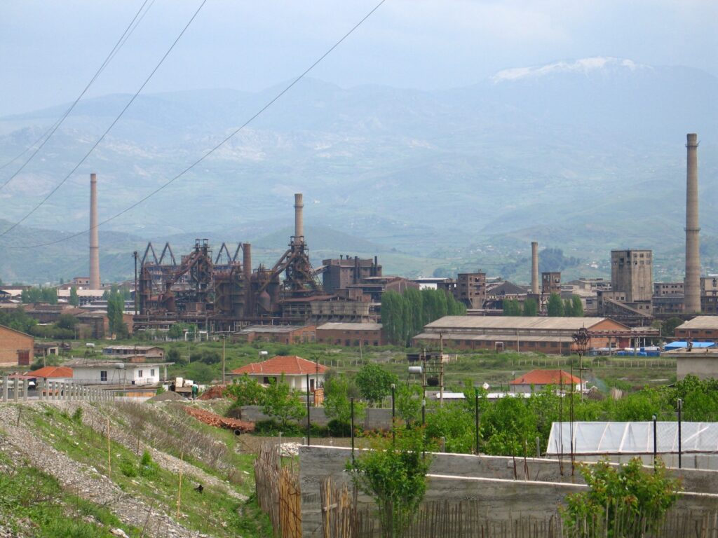 Kombinati Metalurgjik in Elbasan illustrating Albania’s political system of poverty and industrial decline