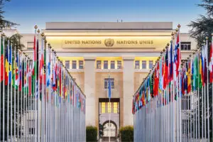 United Nations building in Geneva during stalled Ukraine–Russia talks